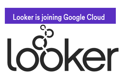 빅데이터 업체인 루커(looker)의 로고와 구글에 합류했다는 웹사이트의 슬로건을 합성한 그림=이코노텔링 그레픽 팀.