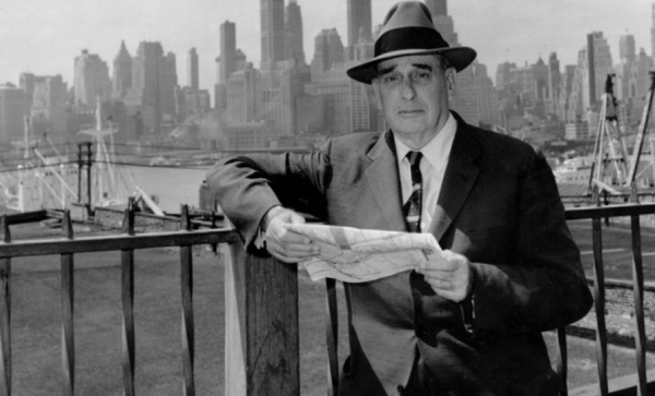 In 1956, Robert Moses, then the New York City parks commissioner, stands at Pierrepont Plaza Park in Brooklyn, just above the new Brooklyn-Queens Expressway.AP