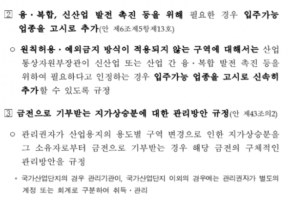 정부는 산업단지를 활성화하기위해 입주 기업의 사행행위영업 등 극히 일부를 제외한 모든 산업으로 확대하는 ‘원칙허용·예외금지’ 방식의 네거티브 규제 제도를 도입했다. 자료= 산업통상자원부.