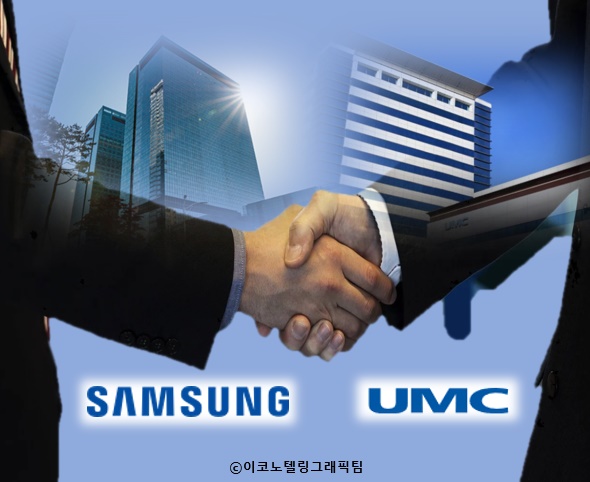 삼성전자와 세계 반도체 위탁생산(파운드리) 4위 업체인 대만 기업 UMC(聯電)가 새로운 전략적 제휴관계를 구축한다고 대만 언론이 13일 보도했다. 사진=삼성전자,UMC/이코노텔링그래픽팀.