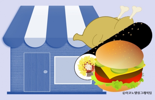 햄버거, 김밥, 소고기, 치킨 등 서민들이 즐겨 찾는 외식 물가 대부분이 큰 폭으로 오르면서 가계를 위협하고 있다/이코노텔링그래픽팀.