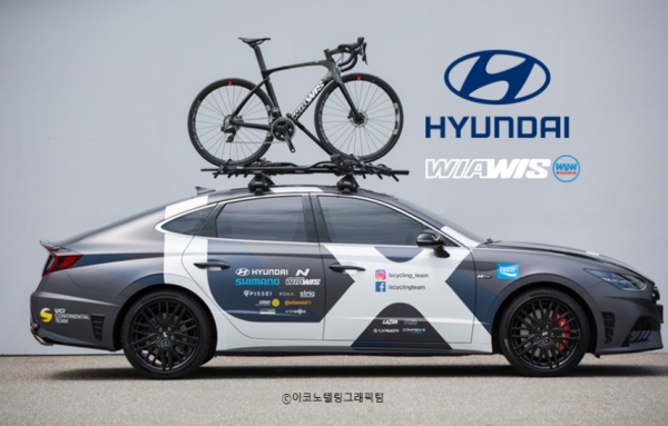 현대자동차는 고성능 브랜드 N과 국산 프리미엄 자전거 브랜드 위아위스와 협업을 통해 제작한 두 번째 고성능 로드바이크 '와스 G 디스크 N 라인(WAWS G Disc N Line) 에디션 자전거'를 10월말 공개했다. 사진=현대자동차/이코노텔링그래픽팀.