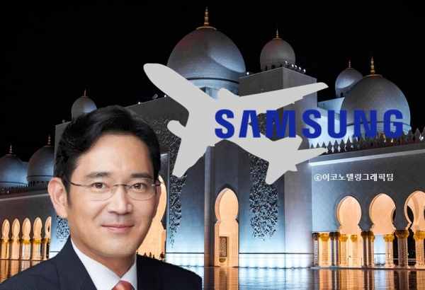 이재용 삼성전자 부회장(왼쪽)이 6일 밤 중동 출장길에 올랐다. 사진=삼성/이코노텔링그래픽팀.