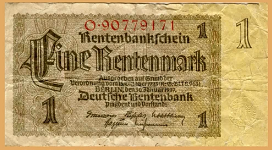 1923년 하이퍼인플레이션 극복을 위해 독일이 발행한 렌텐마르크