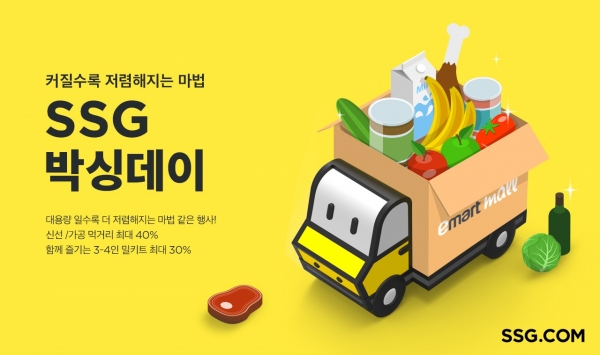 SSG닷컴은 23일부터 다음달 2일까지 일주일간 '박싱데이' 기획전을 열고, 대용량 장보기 상품을 최대 40% 할인한 가격에 판매한다고 밝혔다.사진=SSG닷컴.