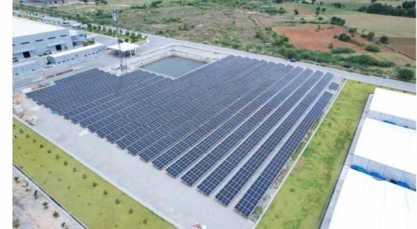 2023년 1월 완공되어 가동 중인 1.6MW 규모의 기아 인디아의 태양광 발전시설 전경.사진=기아.