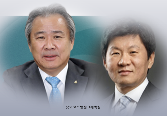 사진((왼쪽부터) 이기흥 대한체육회장, 정몽규 대한축구협회 회장)=대한체육회,KFA/이코노텔링그래픽팀.