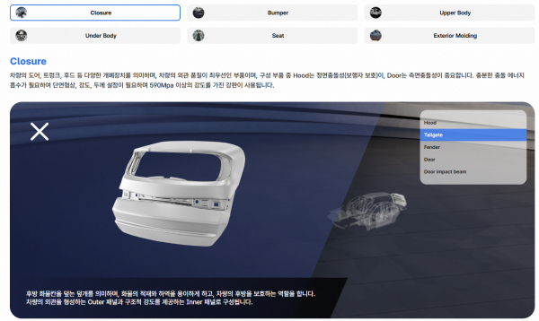 주요 산업에 적용되는 철강소재 부품 정보를 3D 콘텐츠로 제공.사진=포스코